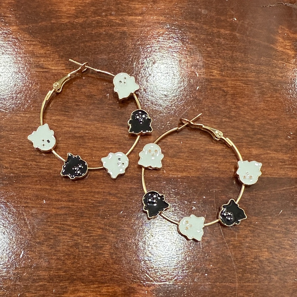 Gold and Black Ghost Hoop Earrings